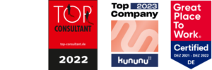 Logo Top Consultant kununu Top Company, Arbeitgeber der Zukunft, Great Place To Work.
