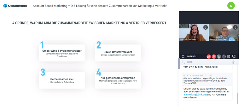 Screenshot Webinar beim bvik zum Thema Account Based Marketing